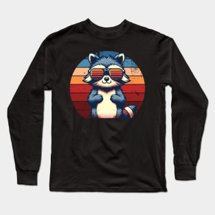 Cool Retro Raccoon in Sunglasses 70s 80s 90s Funny Raccoon Long Sleeve T-Shirt